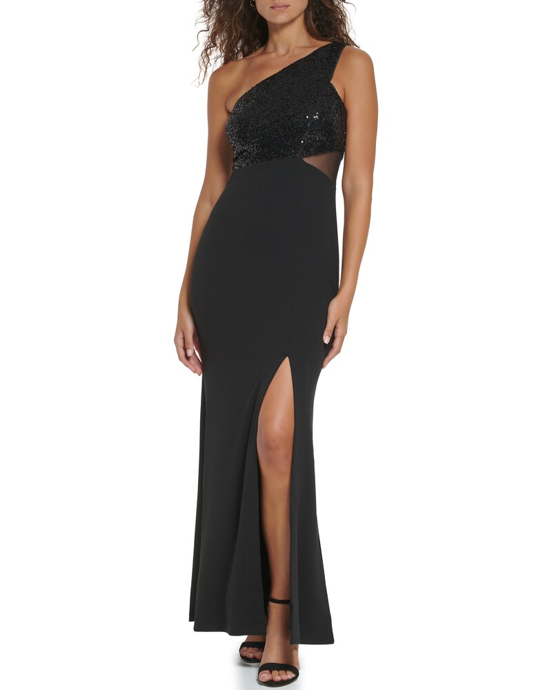 Vince Camuto | Sequined One-Shoulder Gown Black | Item ID-FTSX2693
