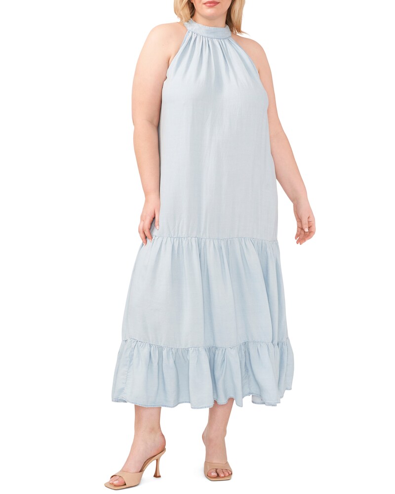 Vince Camuto | Tiered Halter Maxi Dress (Plus Size) Arctic Surf | Item ID-NYVP8700