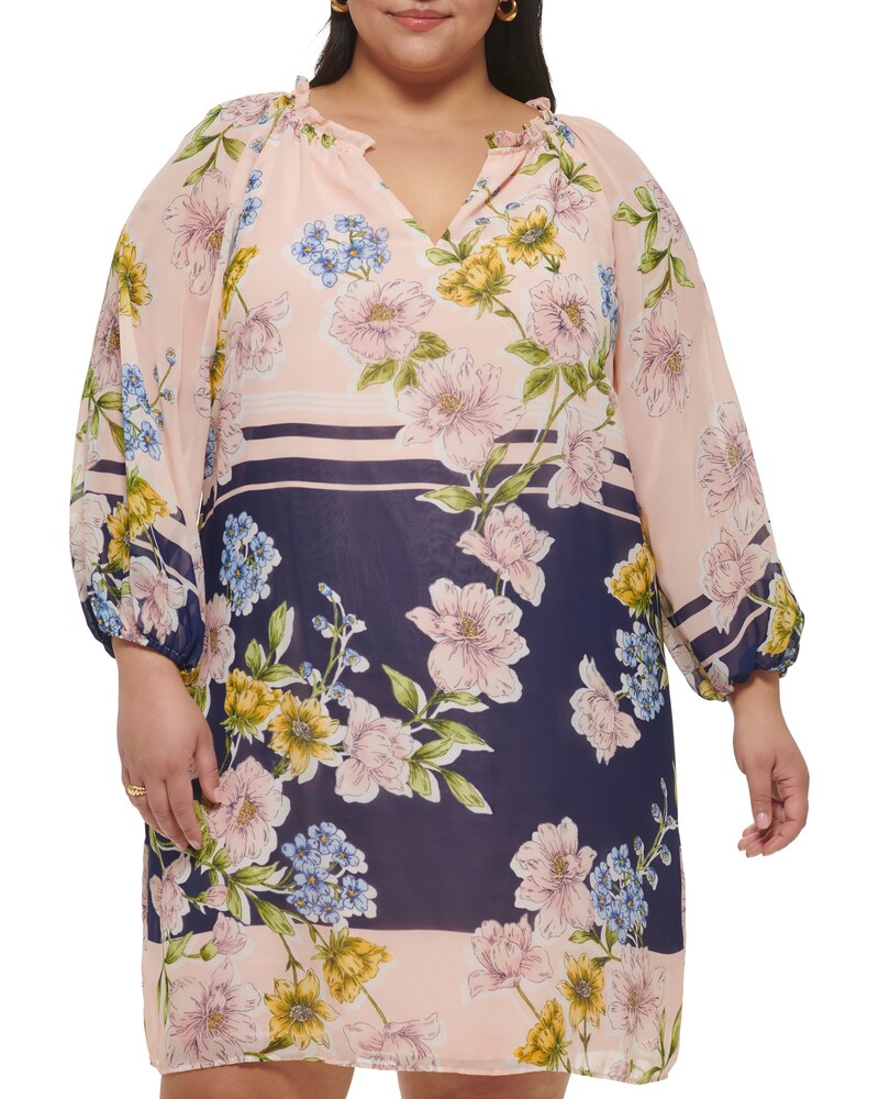 Vince Camuto | Floral-Print Chiffon Dress (Plus Size) Blush | Item ID-MOJO8161
