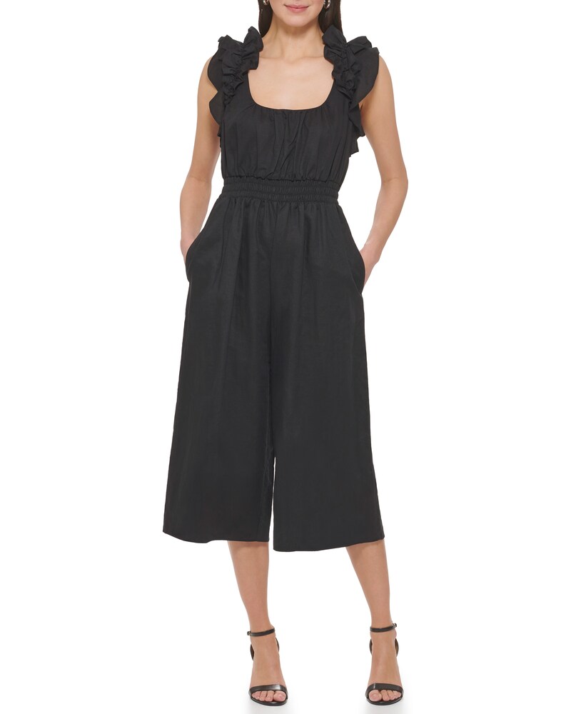 Vince Camuto | Ruffled Cropped Jumpsuit Black | Item ID-JKPV5923