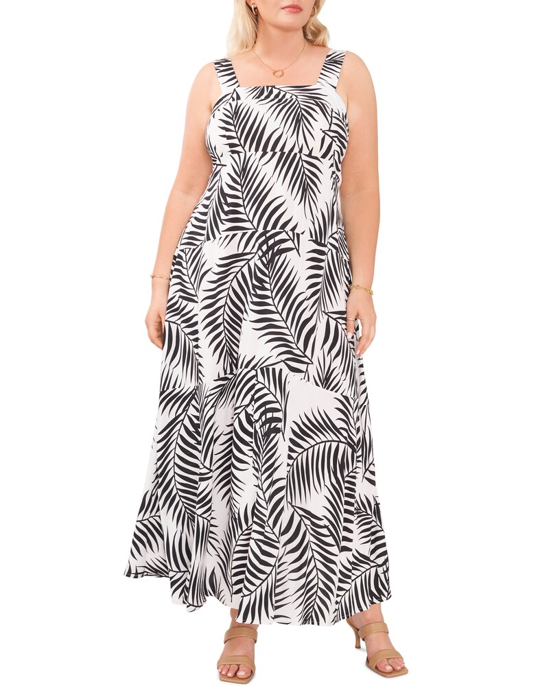 Vince Camuto | Palm-Print Maxi Dress (Plus Size) Grey | Item ID-HYUE1100