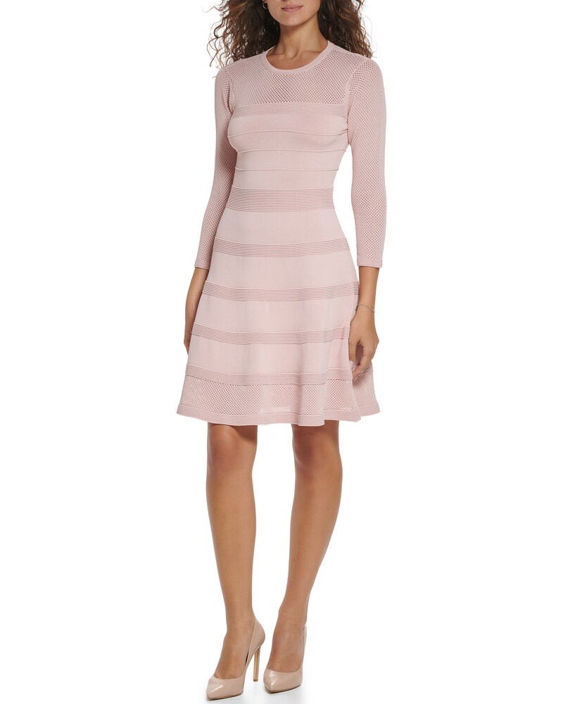 Vince Camuto | Mesh-Detail Fit-And-Flare Dress Blush | Item ID-BMPB9843