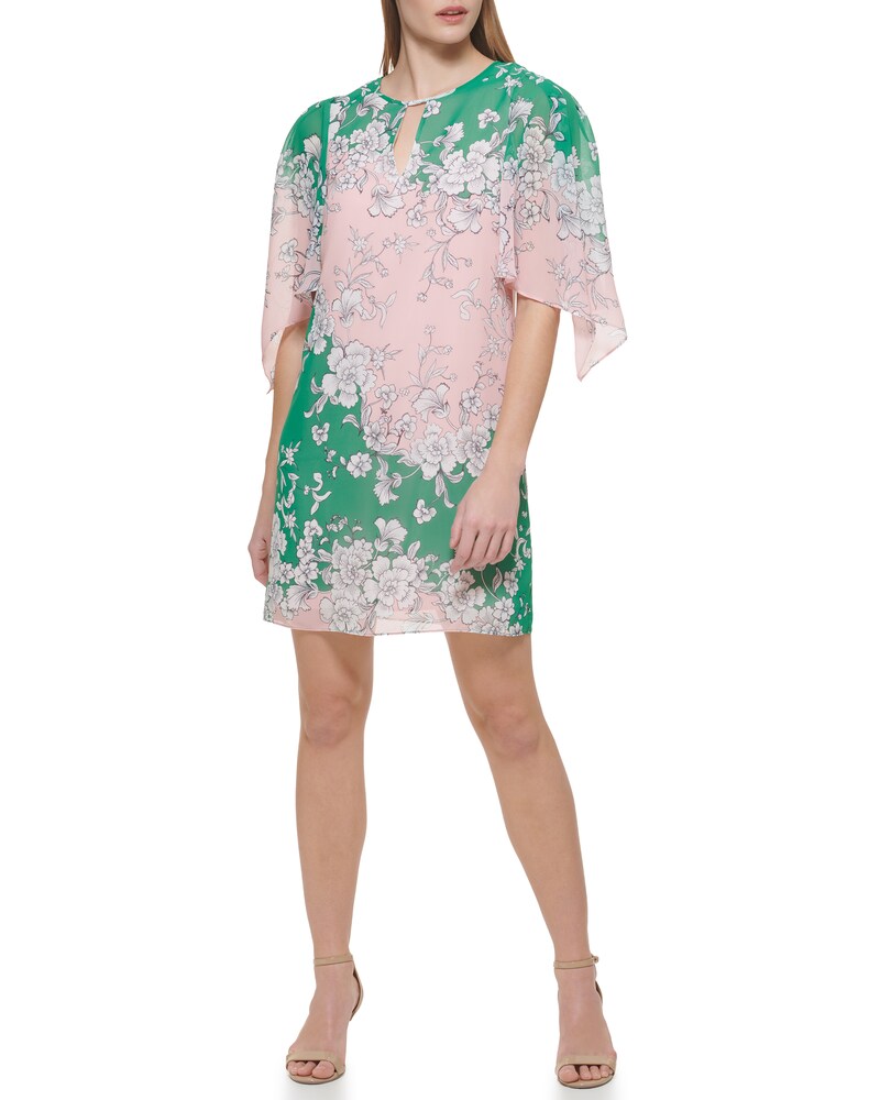 Vince Camuto | Floral-Print Colorblock Dress (Petite) Dark Green | Item ID-AXMY2888