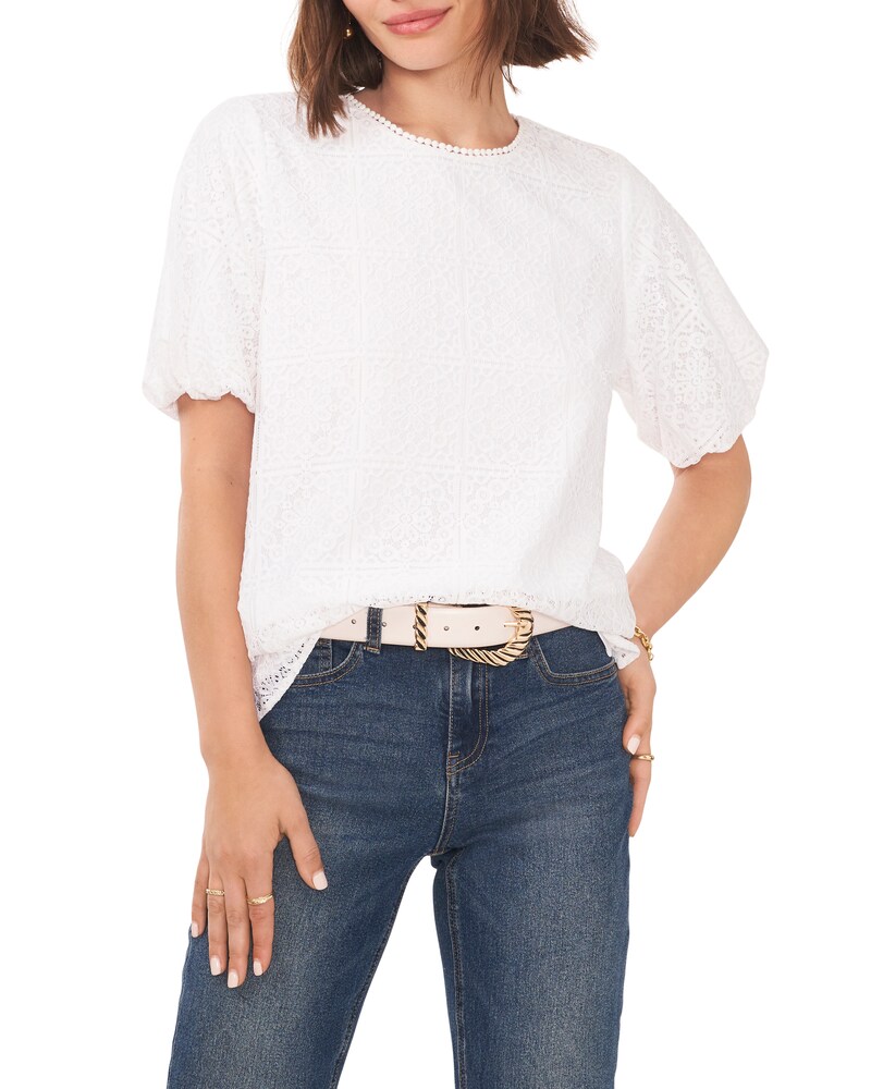 Vince Camuto | Box-Pattern Lace Blouse Off White | Item ID-ADME4992