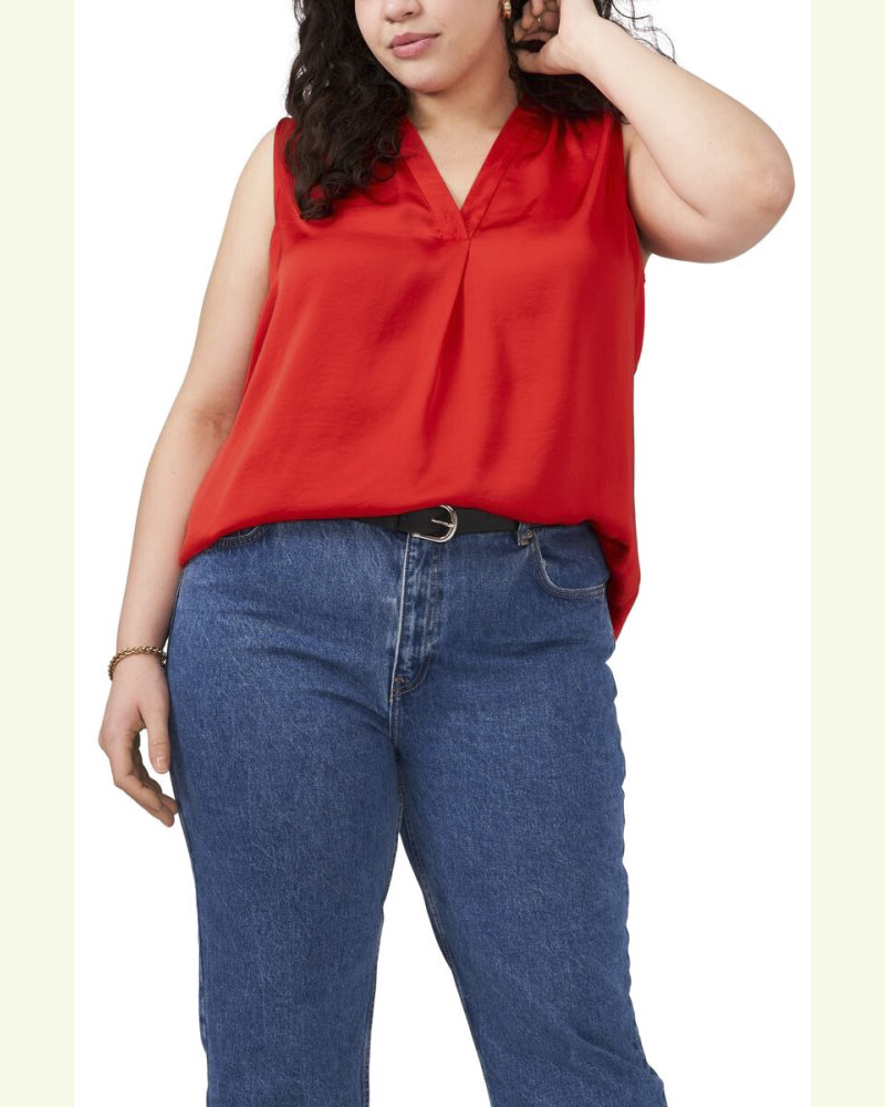 Vince Camuto | Sleeveless V-Neck Top (Plus Size) Red Hot | Item ID-RHNC8562