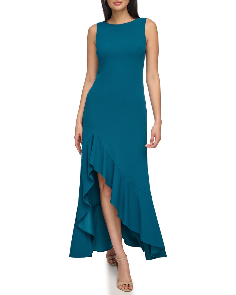 Vince Camuto | Asymmetrical Ruffle-Hem Gown Teal | Item ID-YDCT8852