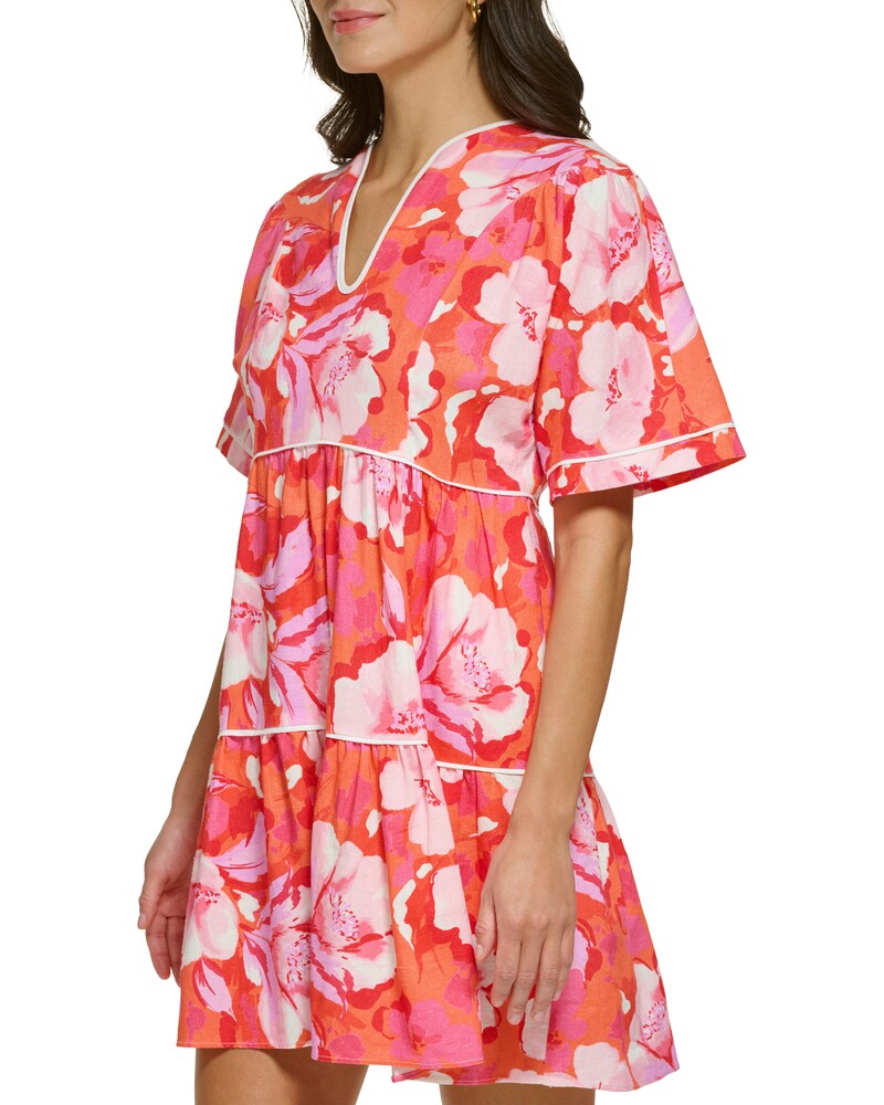 Vince Camuto | Floral-Print Piped Minidress Red/Pink Floral | Item ID-WWUN3881