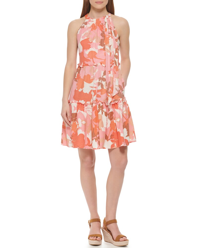 Vince Camuto | Floral-Print Tiered Dress (Petite) Coral | Item ID-UQJI4867
