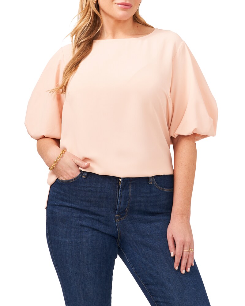 Vince Camuto | Puff-Sleeve Blouse (Plus Size) Cozy Peach | Item ID-CUQP7057