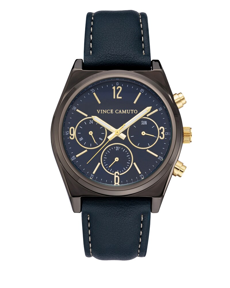 Vince Camuto | Multifunction Faux Leather Band Watch Navy | Item ID-RAON4224