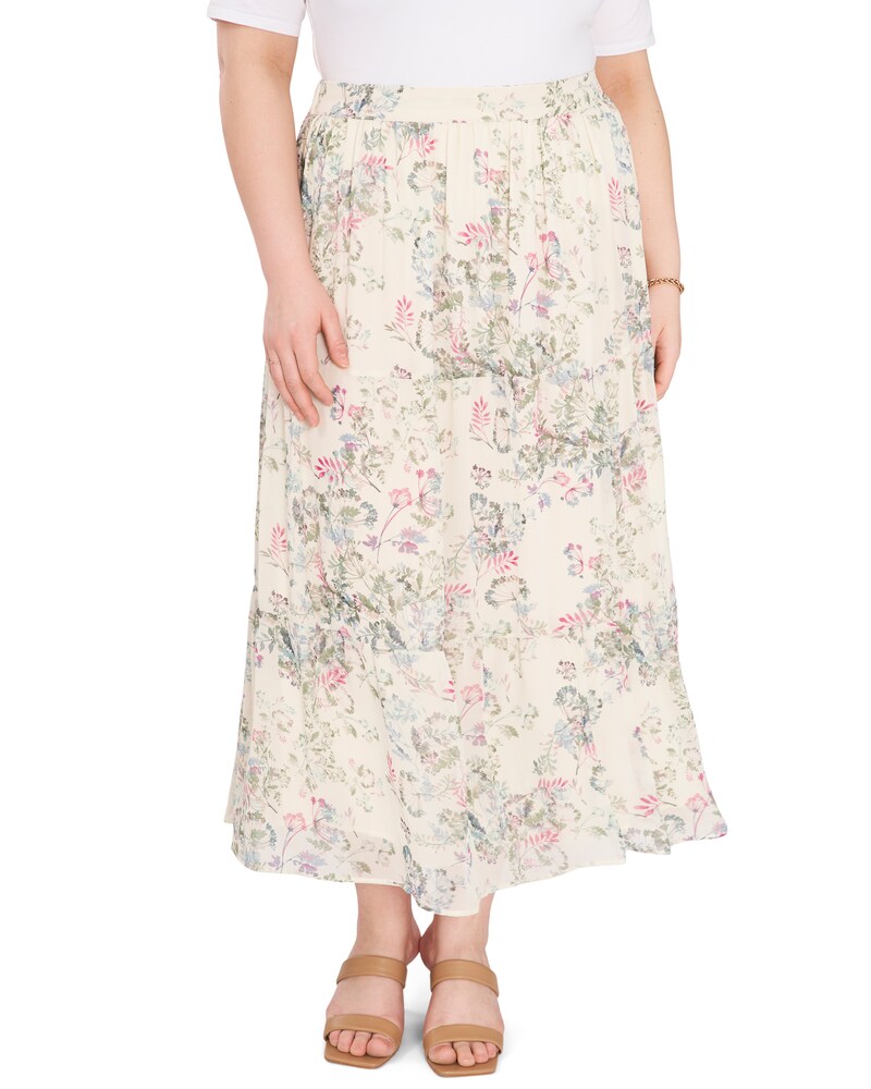 Vince Camuto | Dandelion-Print Pleated Maxi Skirt (Plus Size) Off White | Item ID-UMXR3759