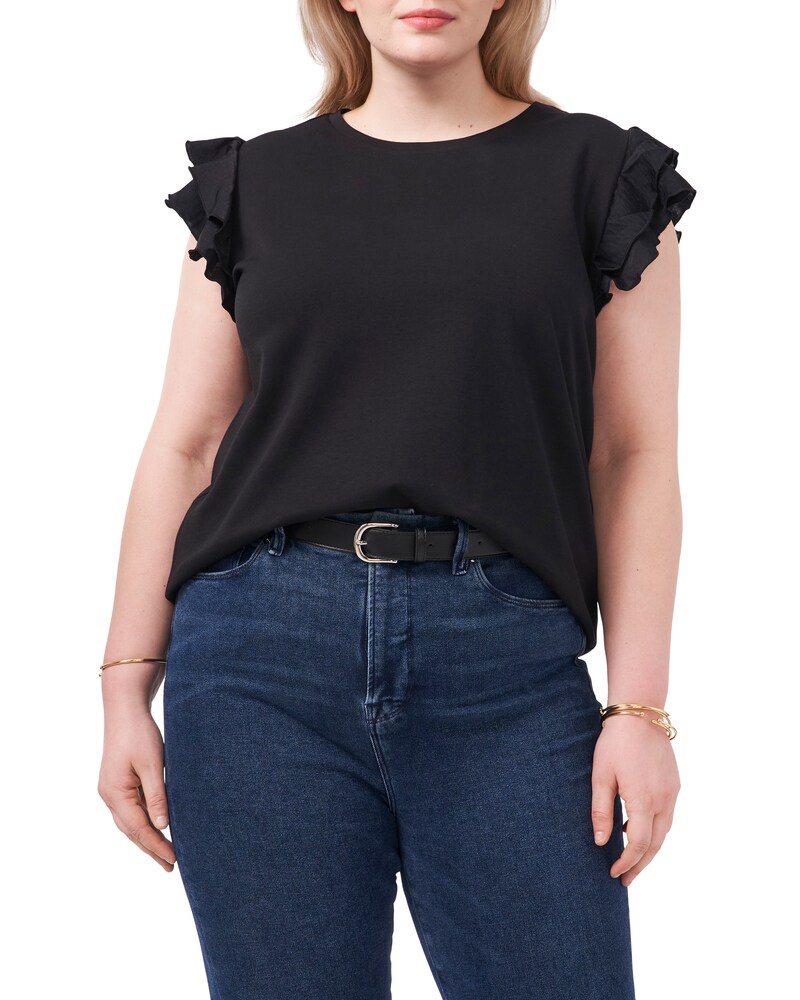 Vince Camuto | Tiered Ruffle-Sleeve T-Shirt (Plus Size) Rich Black | Item ID-EHMW3573