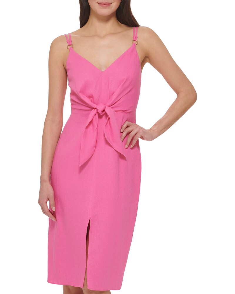 Vince Camuto | Smocked Tie-Front Dress Fuchsia | Item ID-ENCH5759