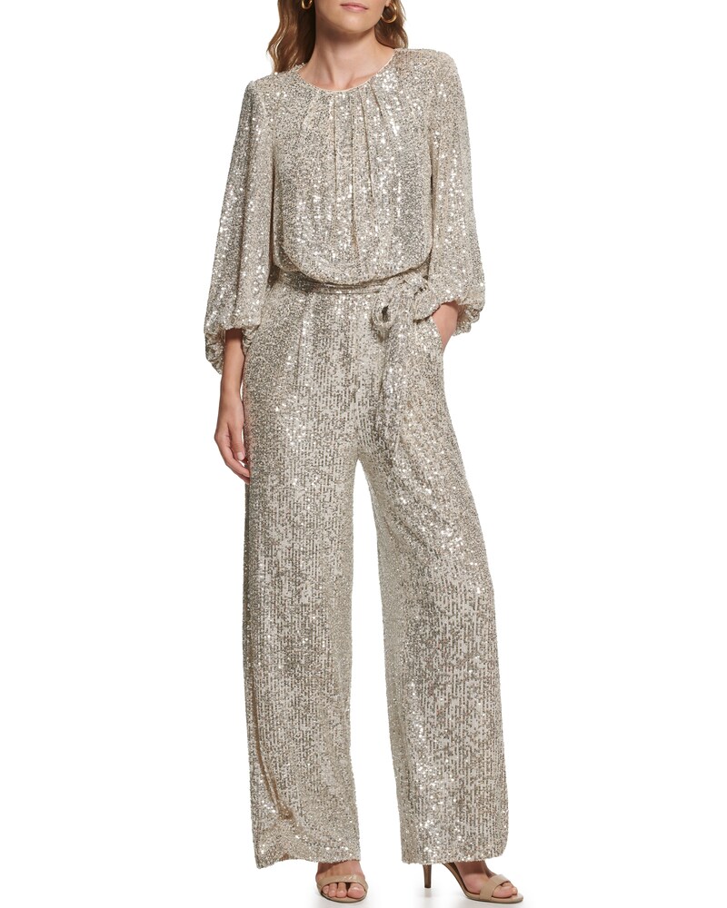 Vince Camuto | Sequined Wide-Leg Jumpsuit Silver Metallic | Item ID-WTJF5182