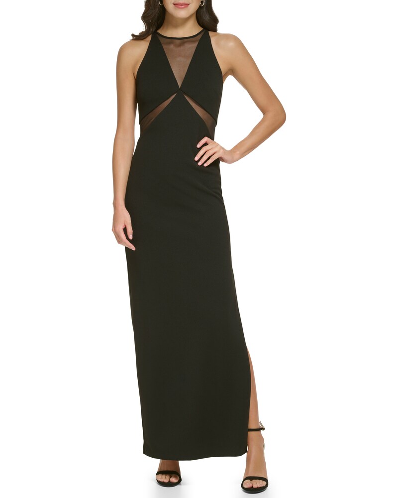 Vince Camuto | Sheer-Detail Column Gown Black | Item ID-OFQX1179