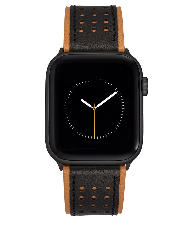 Vince Camuto | Two-Tone Perforated Leather Band For Apple Watch Black | Item ID-NTBW1684