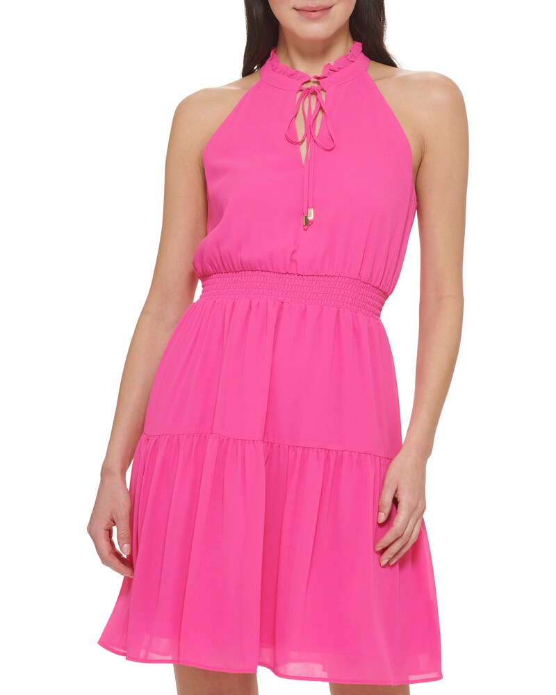 Vince Camuto | Tiered Tie-Neck Dress Hot Pink | Item ID-JHLQ4998