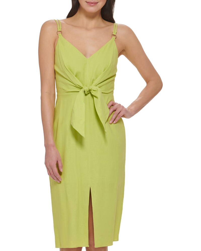 Vince Camuto | Smocked Tie-Front Dress Dark Green | Item ID-FFOY5491
